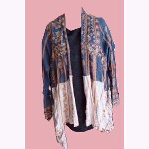 SUNDANCE Embroidered Open Front Mixed Media Boho Cardigan Topper Wrap XL